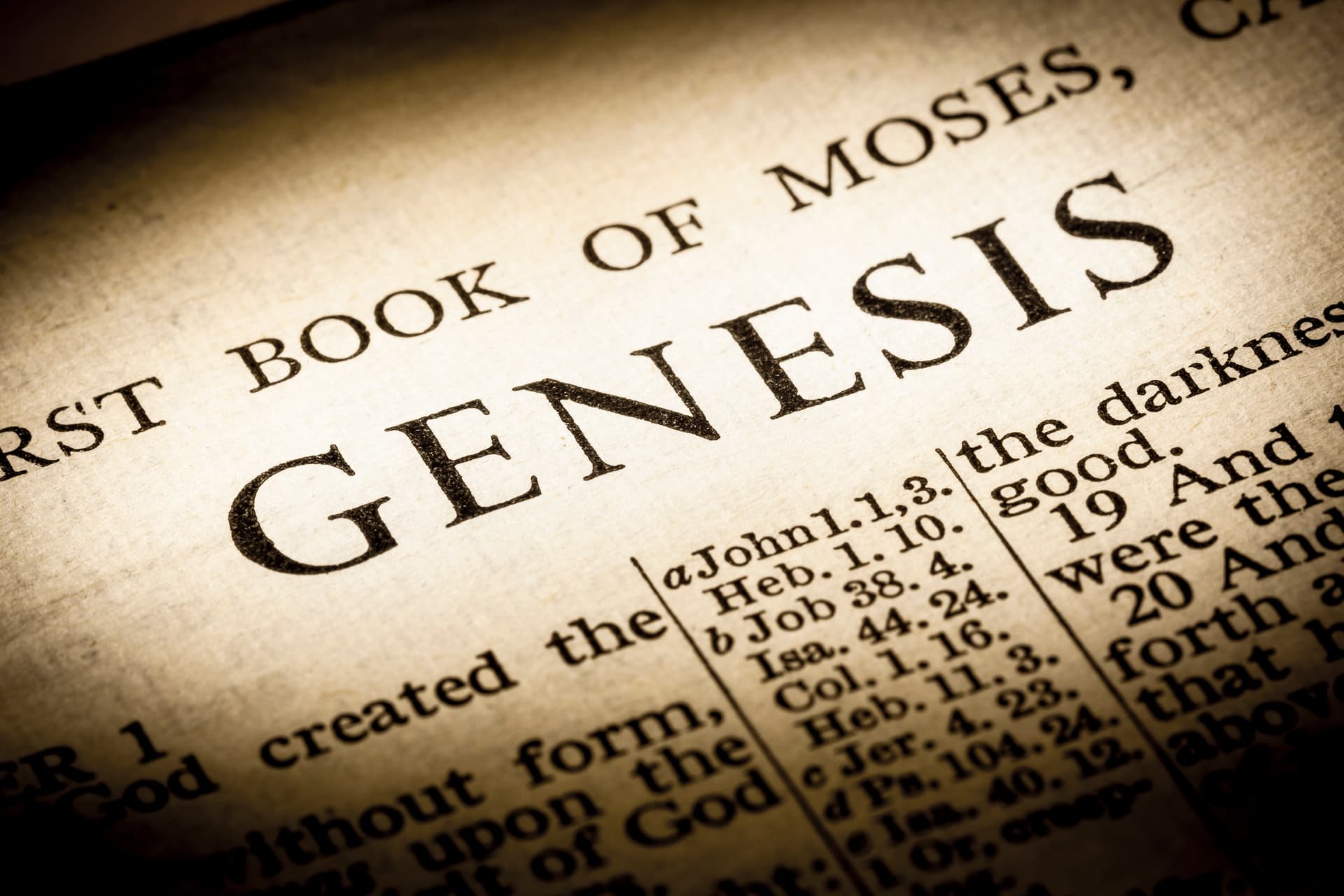 Closeup picture of the first chapter in the book of Genesis