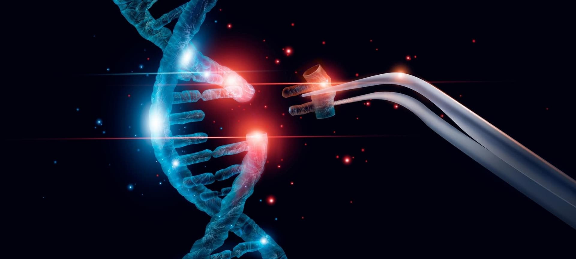 Picture of Double helix of DNA and forceps removing a piece