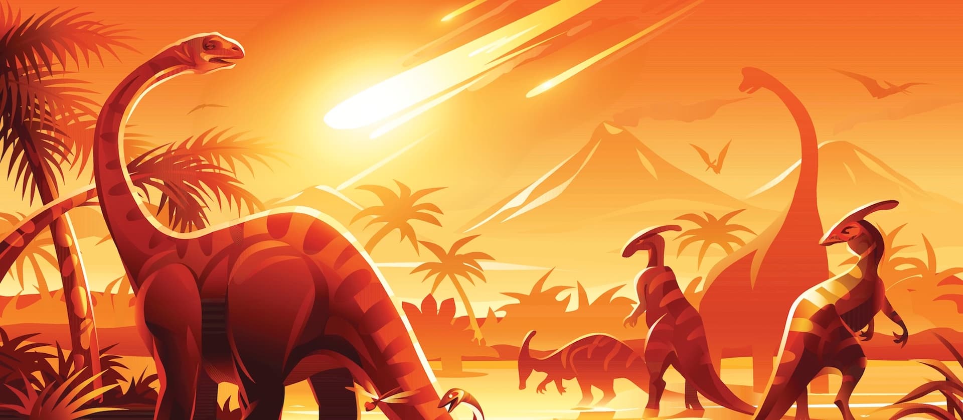 cartoon image of a meteor coming for dinosaurs