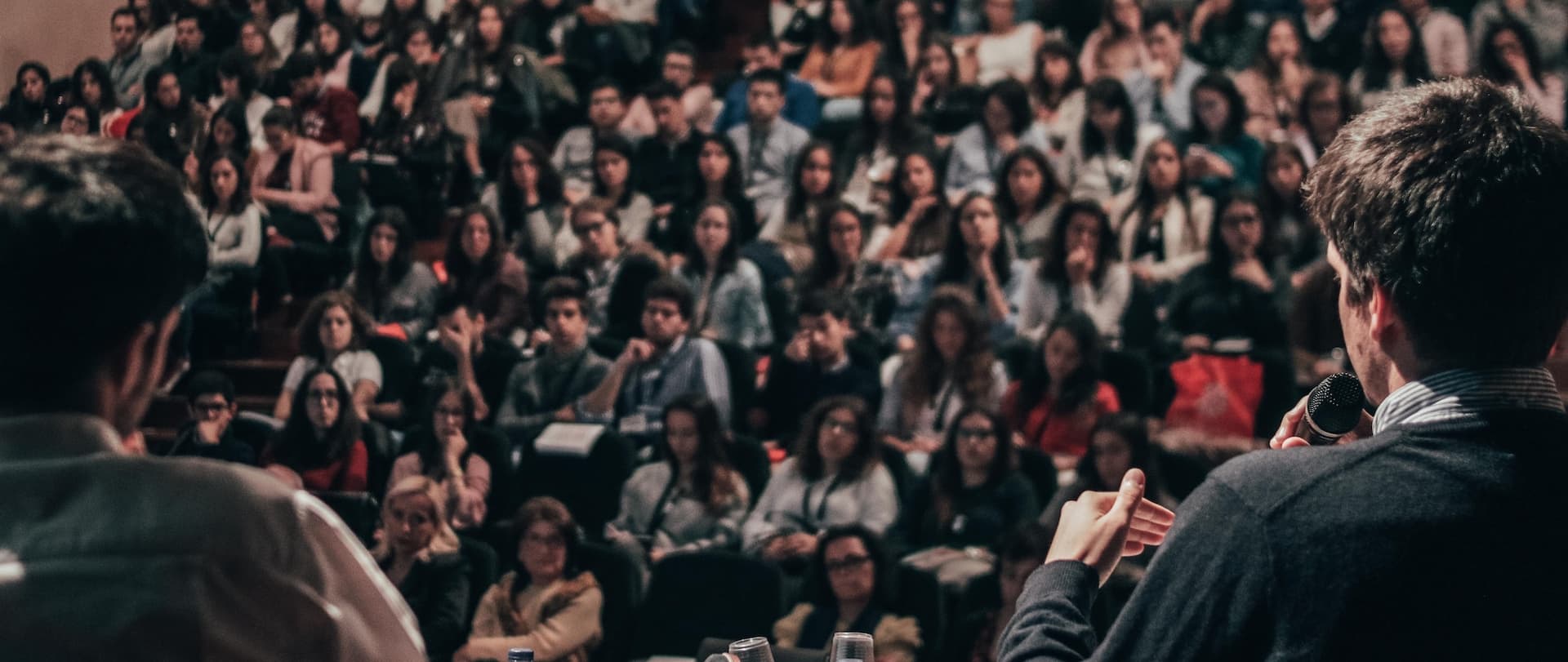 a view of an audience while a lecture is being given