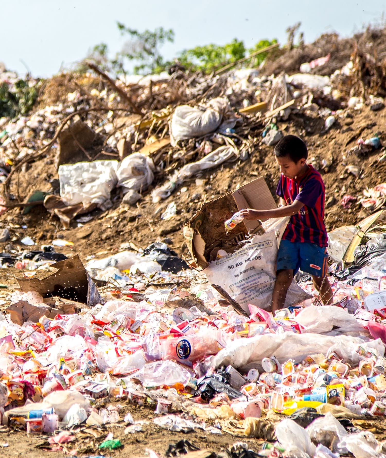 boy sorting through trash