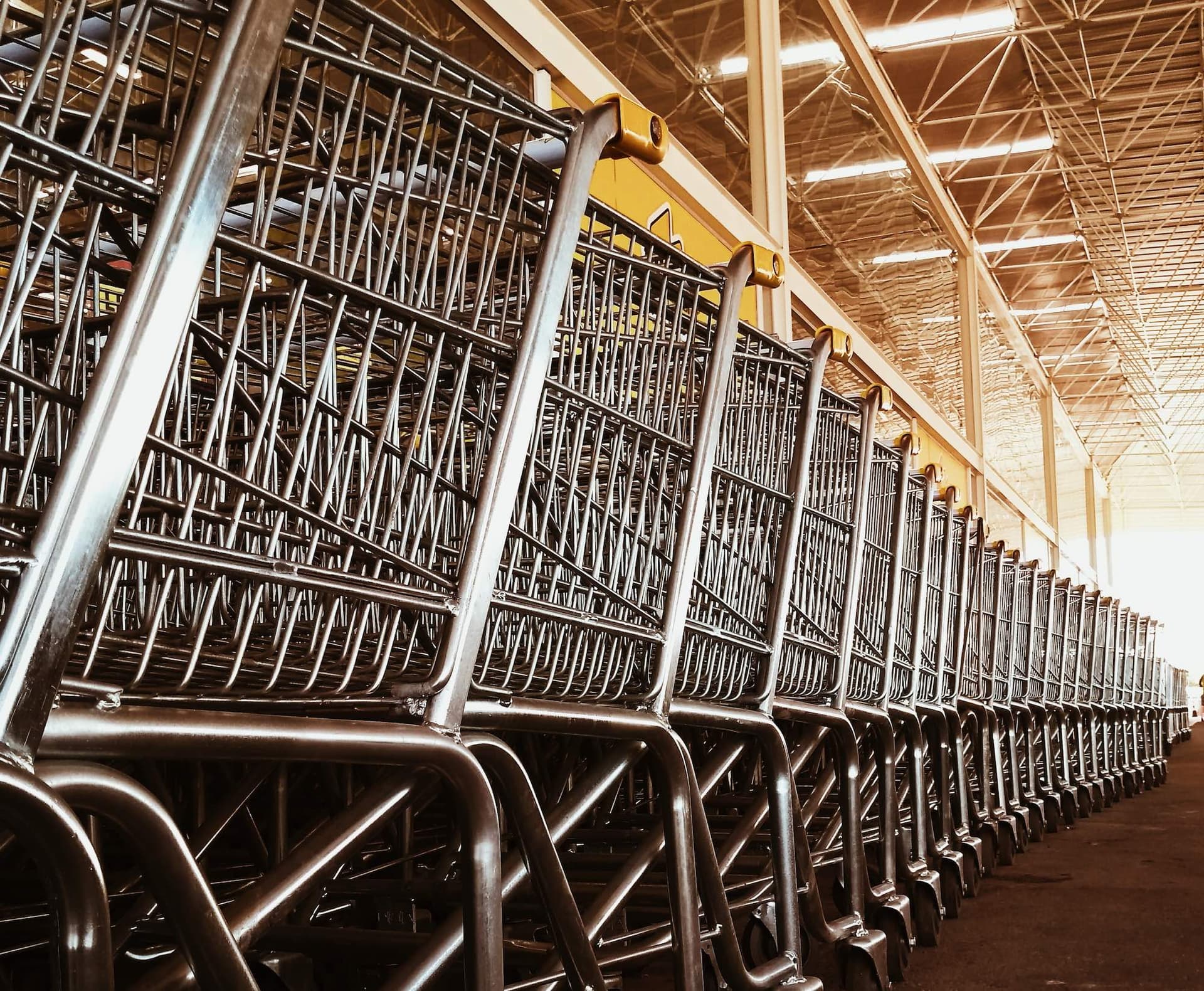 grocery carts in a row