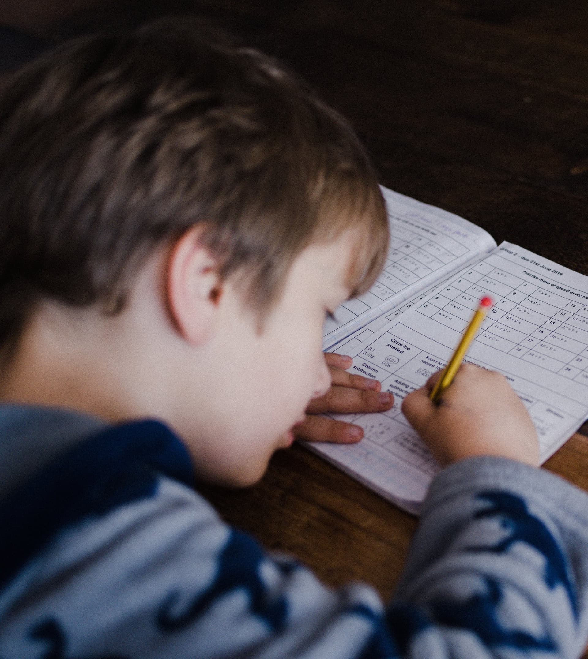kid working on math homework