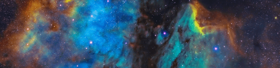 Multicolored image of North American and Pelican nebulae