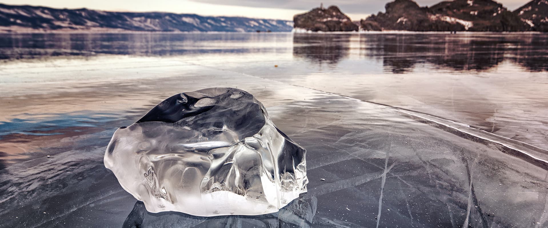 Ice chunk on frozen lake