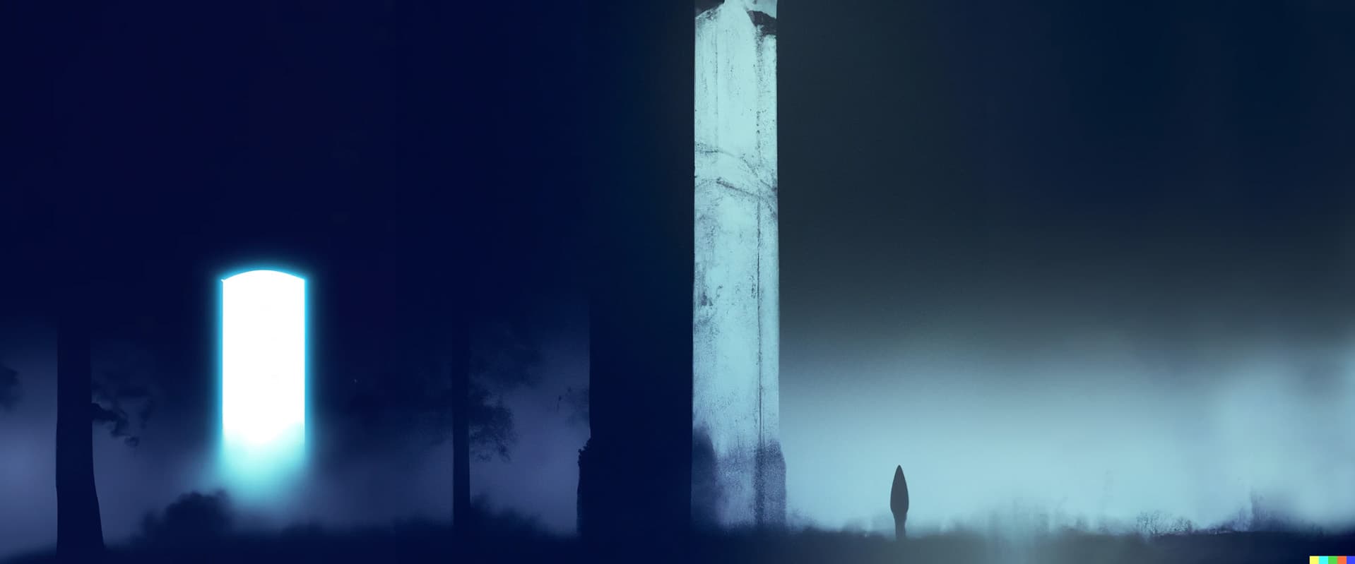 Abstract image of darkness with bright doorway