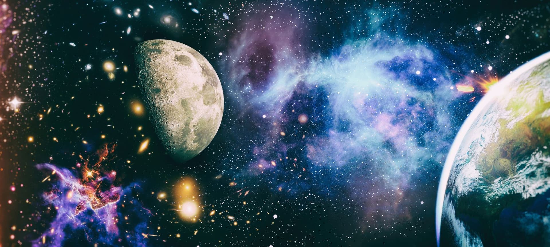 Artful overlay of planets and stars over space background