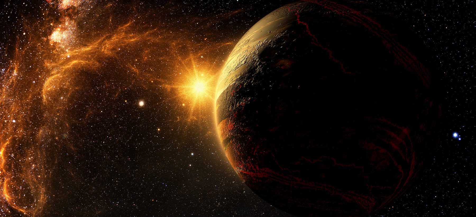 Artistic rendering of an exoplanet and stars
