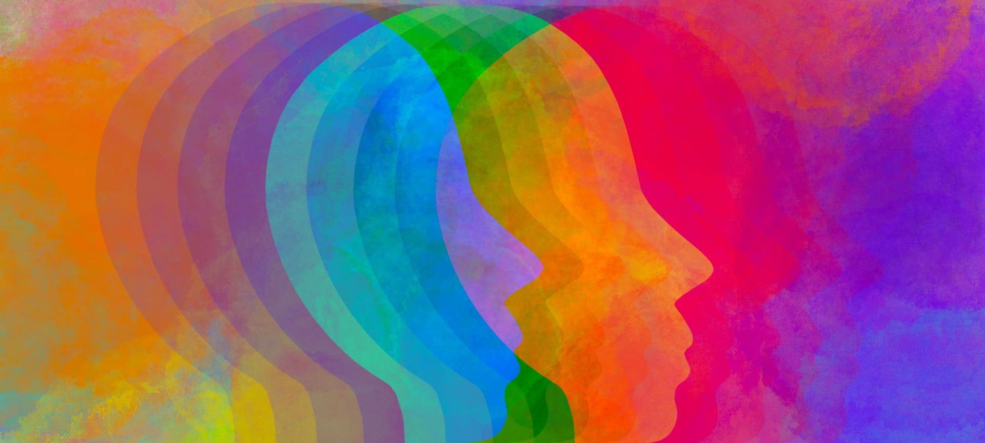 Colorful digital art rendering of outline of a person's side profile