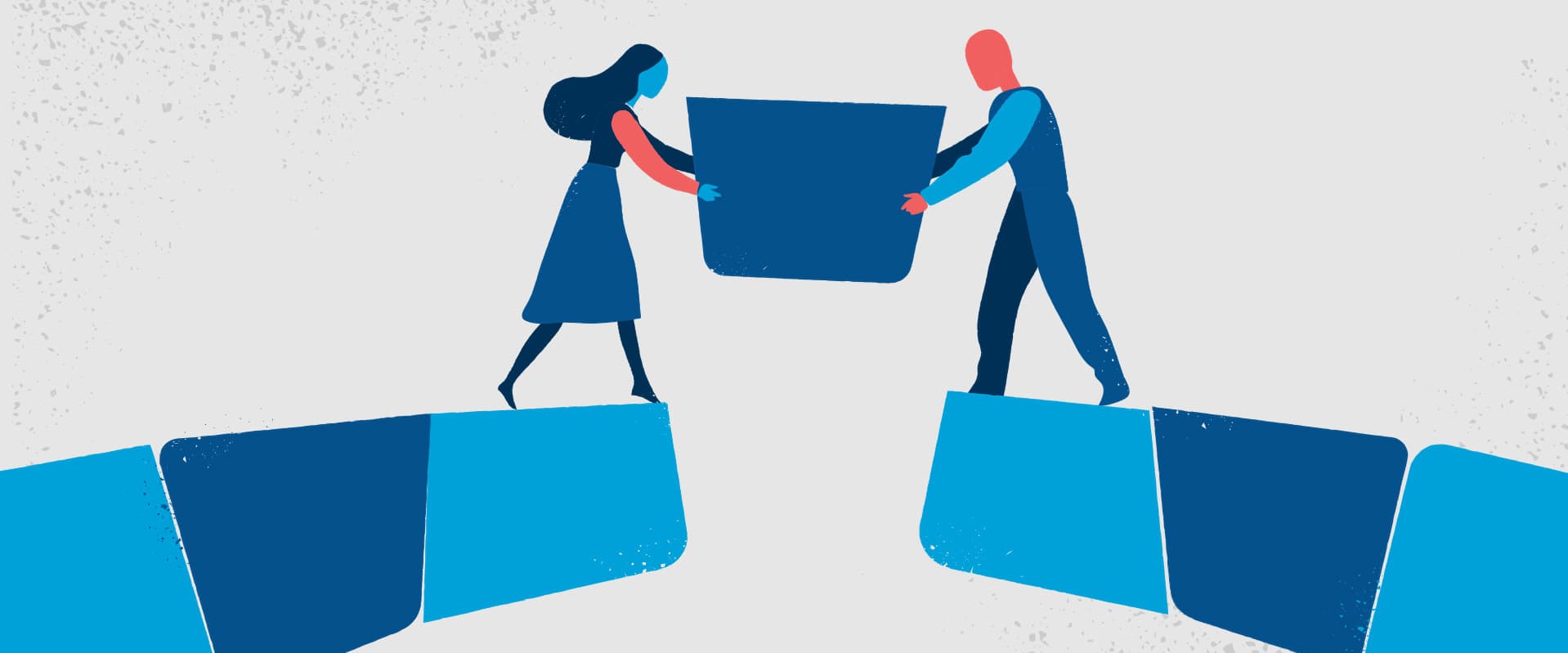 illustration of people building bridge toward each other