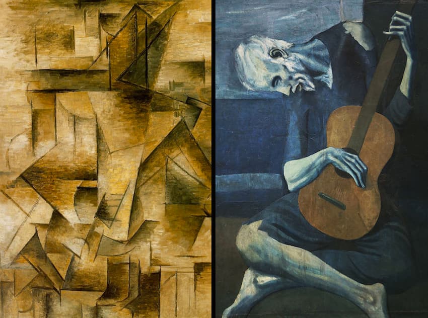 Left to Right: "The Guitar Player" and "The Old Guitarist", both by Pablo Picasso, public domain