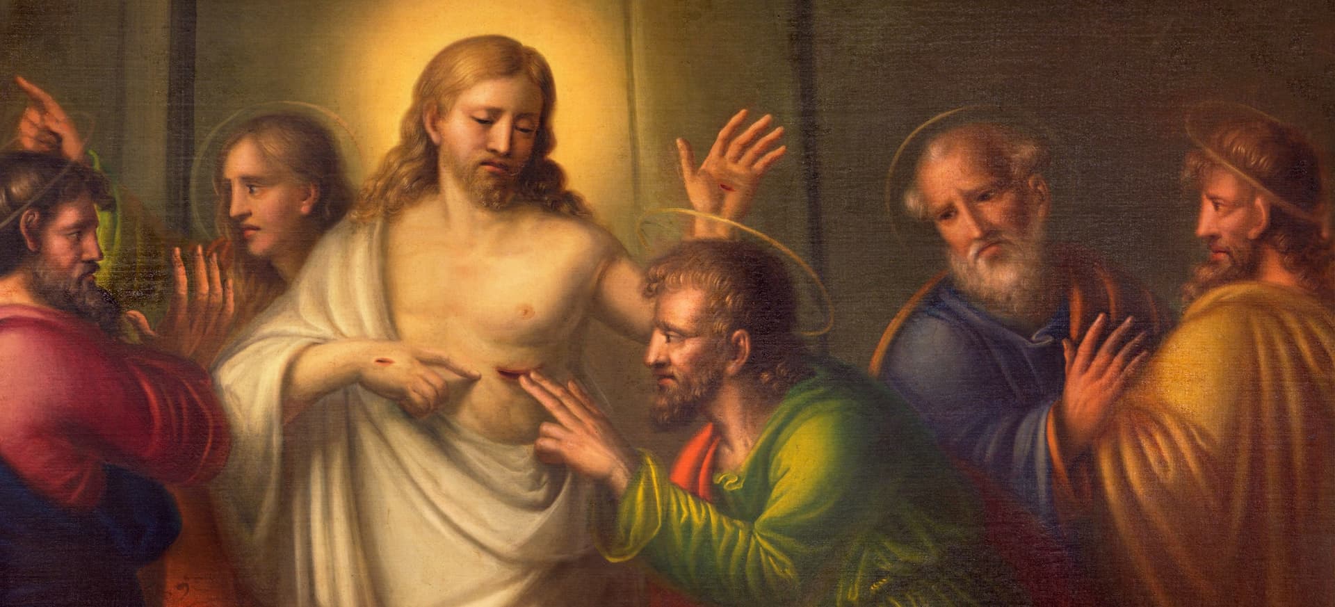 The painting The Doubt of St. Thomas in Church Chiesa di Santo Tomaso by unknown artist of 18. cent