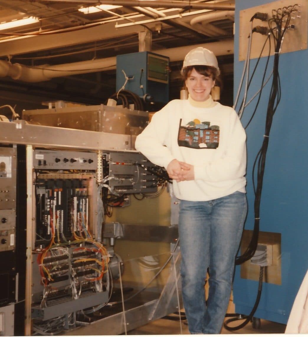 Deb with her plasma physics experiment during grad school.