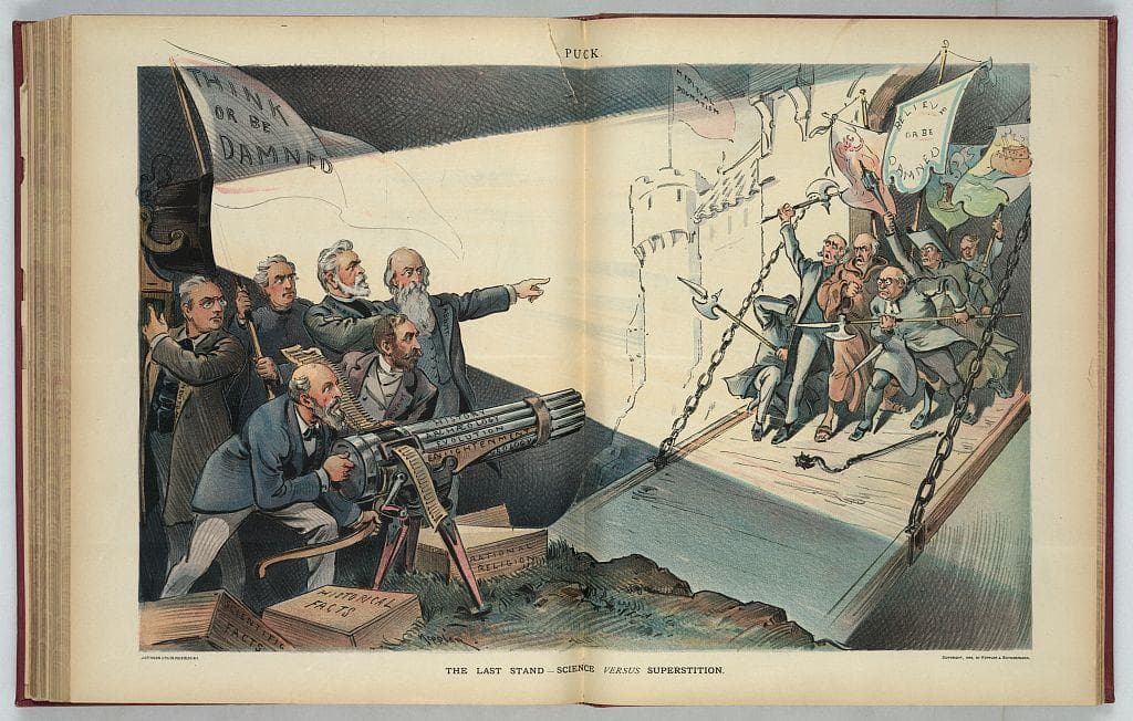 Photo of illustration titled "The Last Stand - Science Versus Superstition."